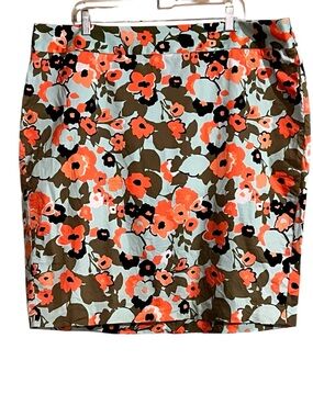 Lane Bryant Women’s Midi Skirt 22 in Coral Floral, Olive Green and Light Blue